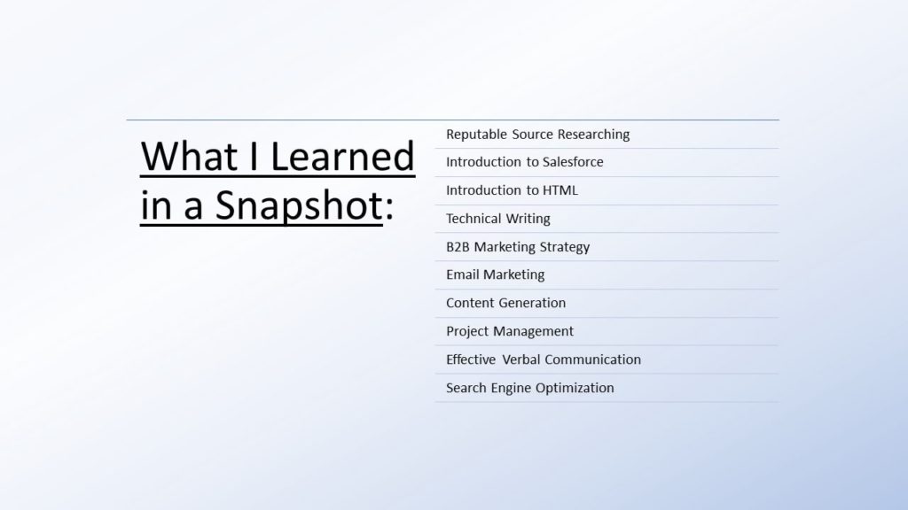 What I learned snapshot